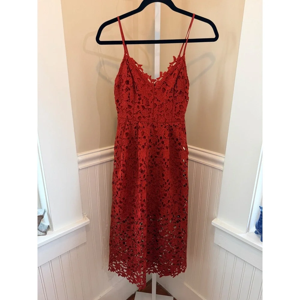 ASTR The Label Red Lace Cami Midi Dress Scalloped Wedding Guest Size S - Picture 9 of 16
